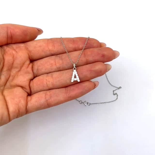 Sterling Silver CZ Initial Pendant Chain Necklace 18"