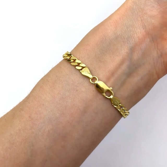 Solid 18K Yellow Gold Over Sterling Silver 4.5mm Flat Miami Cuban Bracelet 7"-8"