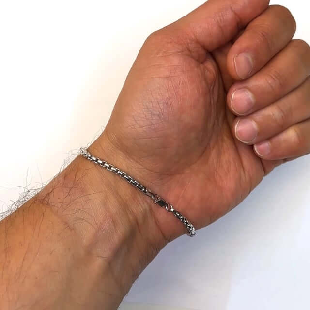 925 Sterling Silver 3mm Solid Round Box Bracelet 7"-9"