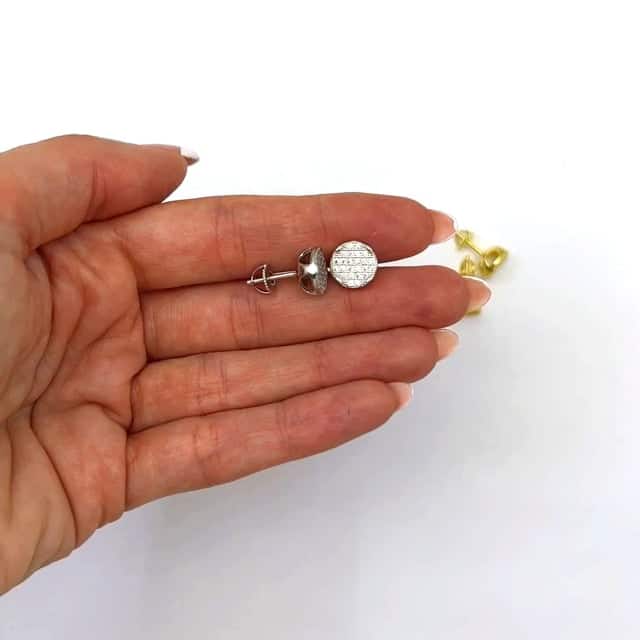 Sterling Silver CZ Round Screw Back Stud Earrings 10mm