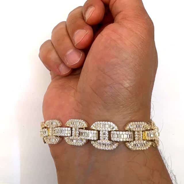 14K Gold Yellow CZ Pave 13.5mm Large Anchor Mariner Bracelet 9"