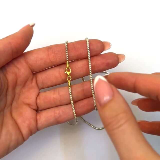 Solid 18K Yellow Gold Over Silver 1.4mm White Pave Franco Chain Necklace 16-24"
