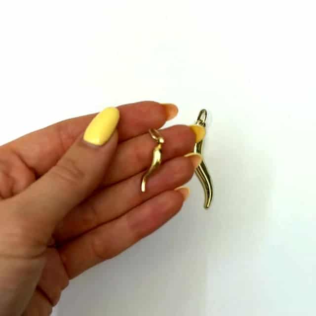 10K Real Gold Italian Horn Charm Pendant 1.1"-2"