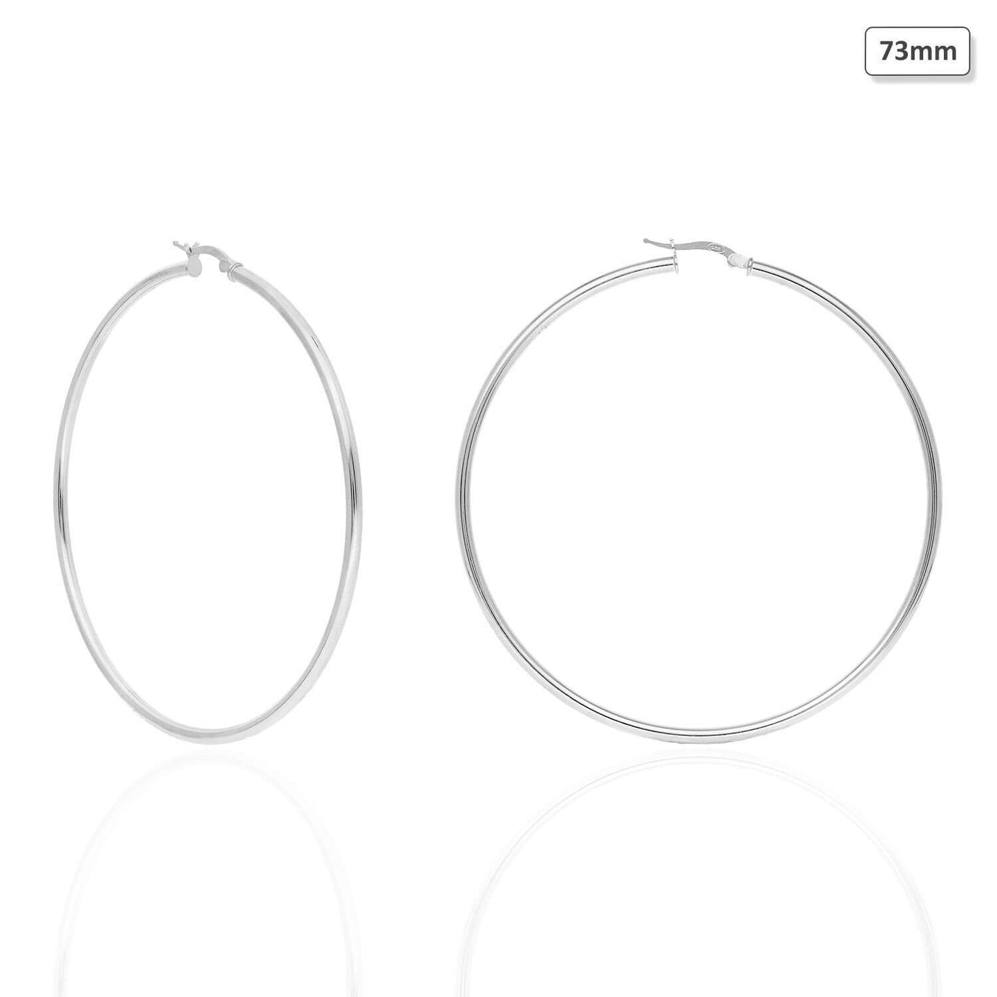 925 Sterling Silver 2.5mm Thick Hoop Earrings 35mm-73mm Diameter