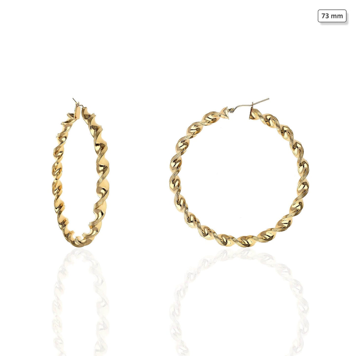 10K Yellow Gold Twisted Tube 6mm Diamond-Cut Textured Hoop Earrings 52mm-73mm