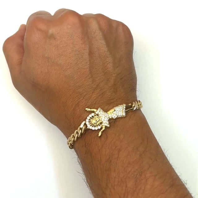 14K Gold Yellow CZ Divino Nino Jesus Miami Bracelet 8.5"