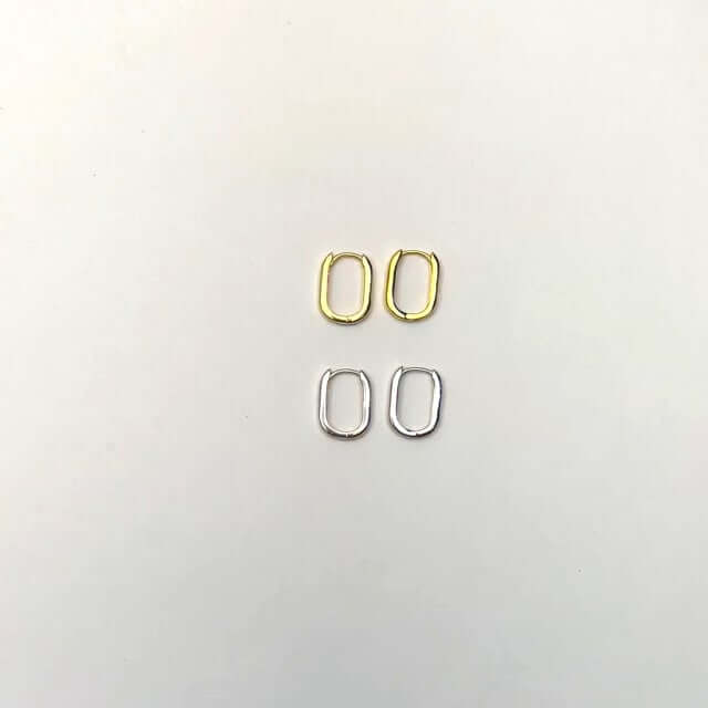 18K Gold Over Sterling Silver Oval Huggie U Hoop Earrings 19.3mm