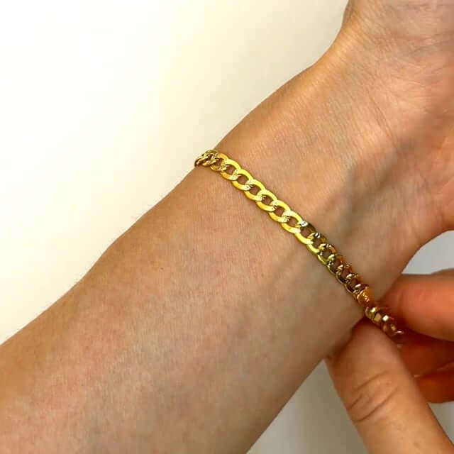 10K Real Gold 4.2mm Diamond-Cut Hollow Cuban Bracelet 7"-8"
