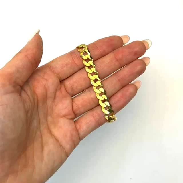 Solid 18K Yellow Gold Over Sterling Silver 8mm Cuban Bracelet 7"-9"