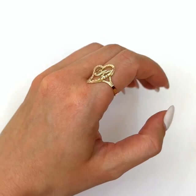 10K Yellow Gold Heart Initial Letter Ring 18mm