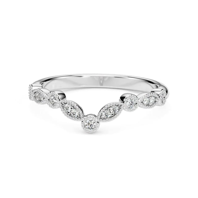 0.15CTW Real Diamond 18K Gold White Milgrain Chevron Wedding Band Ring