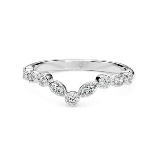 0.15CTW Natural Diamond 18K Gold White Milgrain Chevron Wedding Band Ring