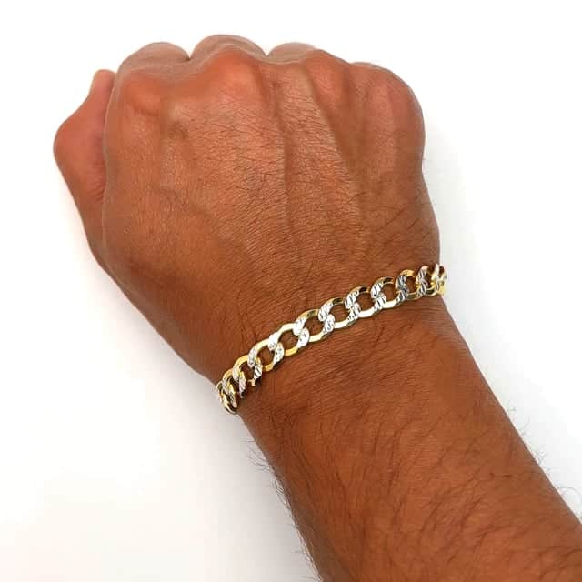 Solid 18K Yellow Gold Over Silver 8.5mm Diamond-Cut Cuban Bracelet 8"-9"