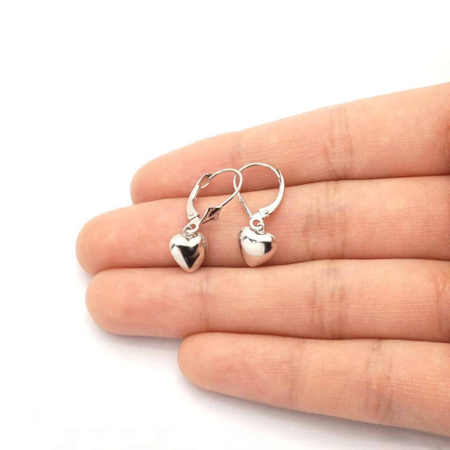14K Real Gold Yellow, White Dangle Drop Heart Leverback Earrings 24mm