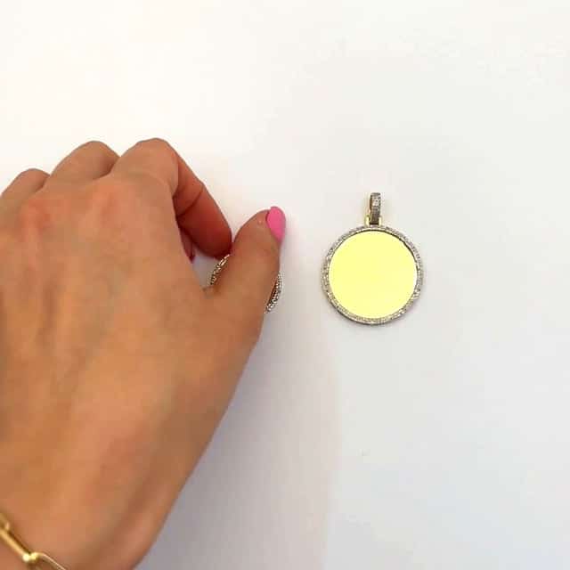 Real Diamond Pave 10K Yellow Gold Round Picture Frame Memory Pendant 1"-1.8"