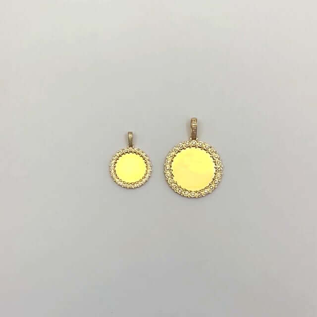 Natural Diamond 14K Yellow Gold Round Picture Frame Memory Pendant 1.4"-2"