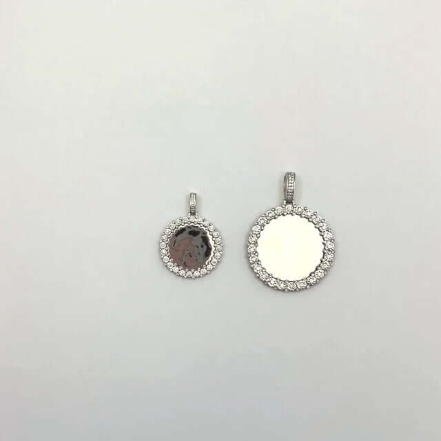 Natural Diamond 10K White Gold Round Picture Frame Memory Pendant 1.4"-2"