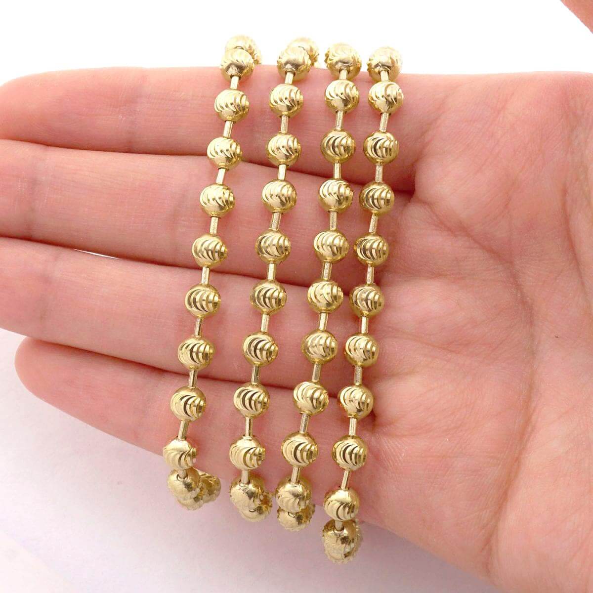 Solid 14K Real Gold 5mm Moon Cut Ball Beaded Chain Necklace 18"-26"