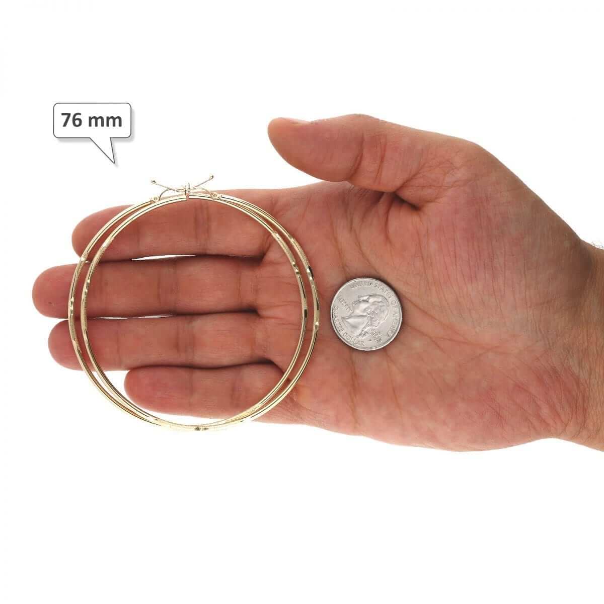 14K Yellow Gold 2mm Diamond-Cut Round Hoop Earrings 22-76mm