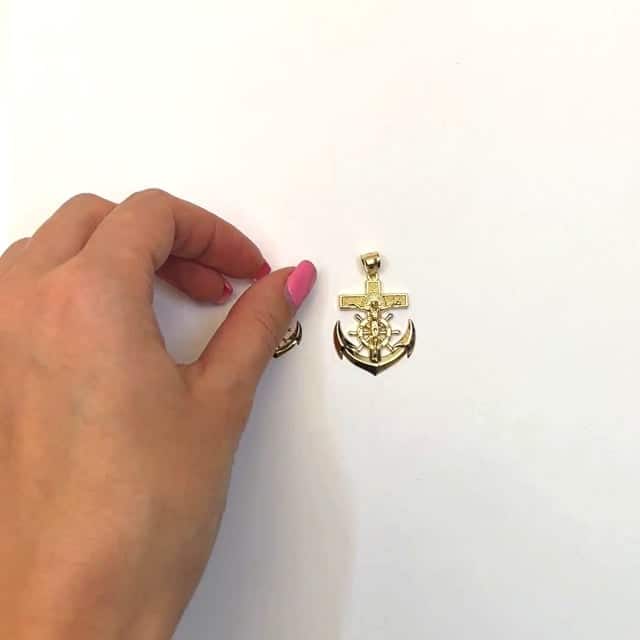 14K Yellow Gold Helm Jesus Christ Cross Anchor Charm Pendant 1"-1.5"