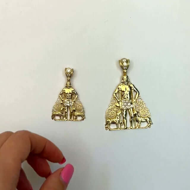 14K Gold CZ Religious Saint Lazaro Pendant 2"-2.7"