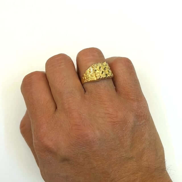 Solid 10K Real Gold Yellow Diamond Cut Nugget Ring