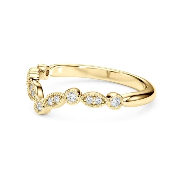 0.15CTW Real Diamond 18K Gold Yellow Milgrain Chevron Wedding Band Ring