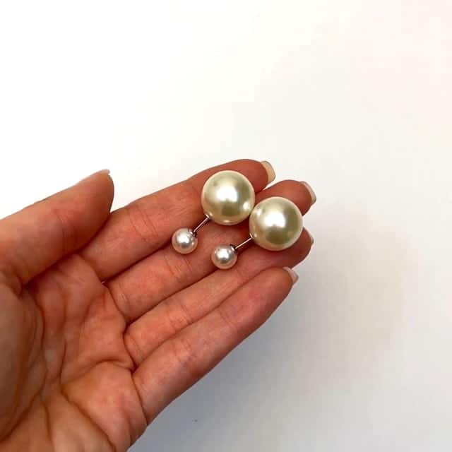 925 Sterling Silver Shell Pearl Front-Back Stud Earrings 16mm