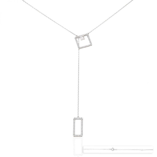 White Gold Over Sterling Silver CZ Square Cable Necklace 18"