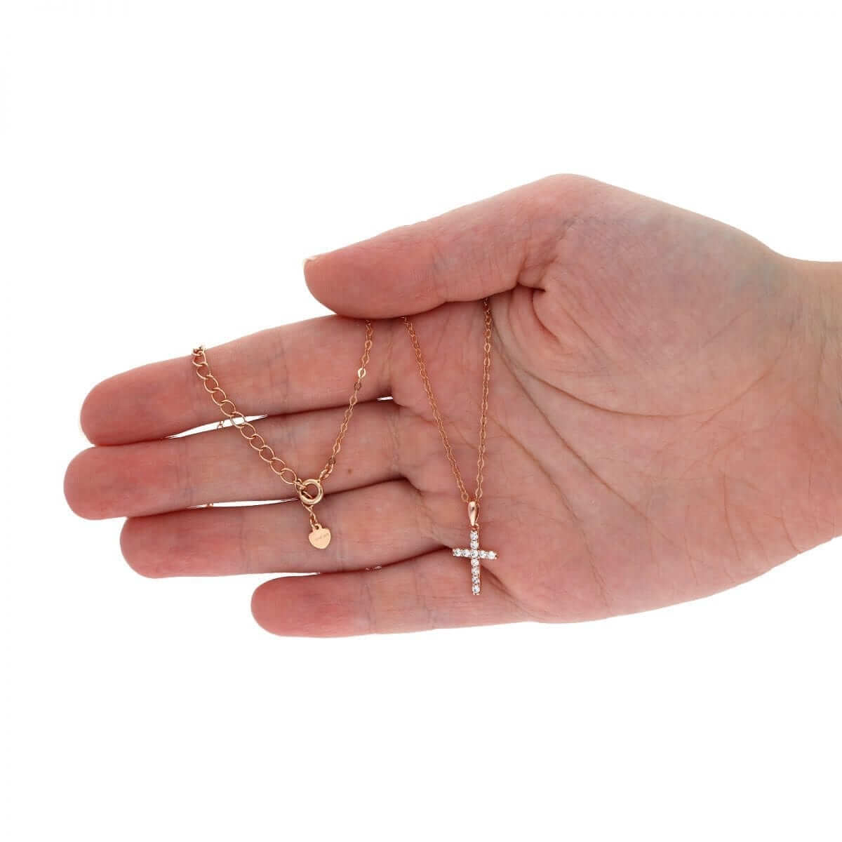 Rose Gold Over Sterling Silver CZ Cross Pendant with 18" Cable Chain