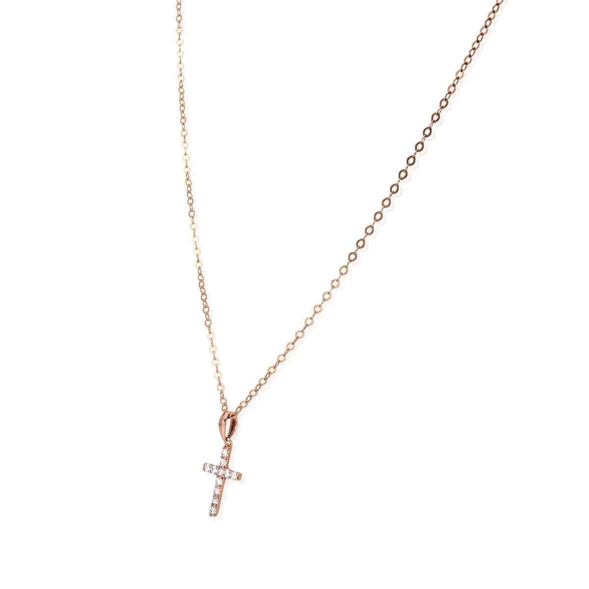Rose Gold Over Sterling Silver CZ Cross Pendant with 18" Cable Chain