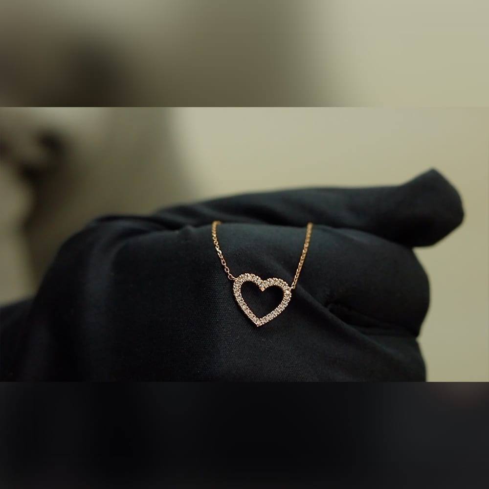 14k Rose Gold 1.30Ct Open Heart CZ Pendant 16-18" Adjustable