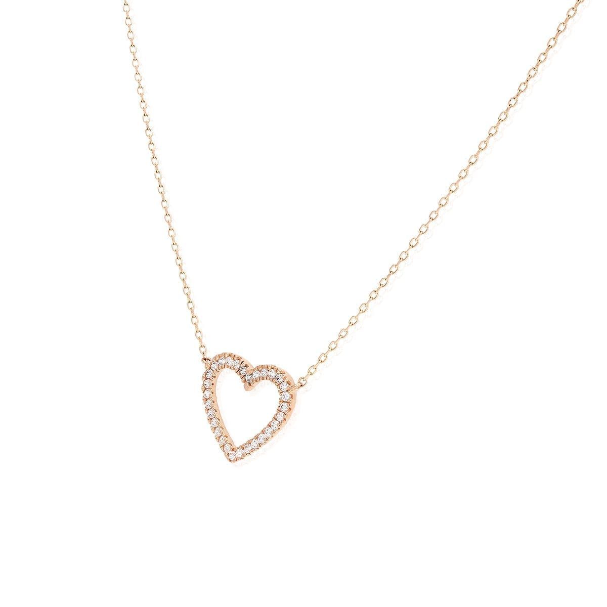 14k Rose Gold 1.30Ct Open Heart CZ Pendant 16-18" Adjustable