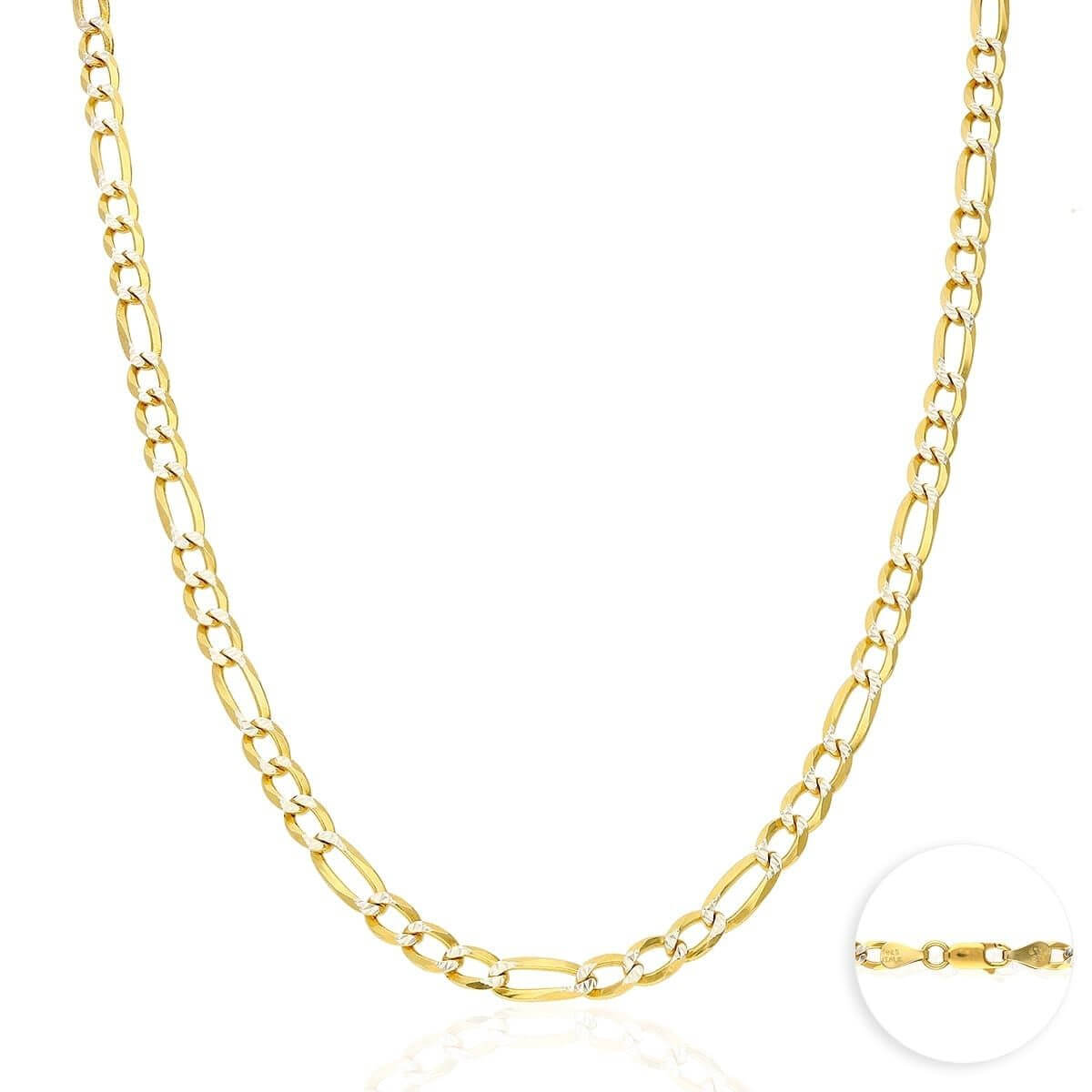 14k Gold Over Silver 4.8mm Diamond Cut Pave Figaro Chain Necklace 18"-30"