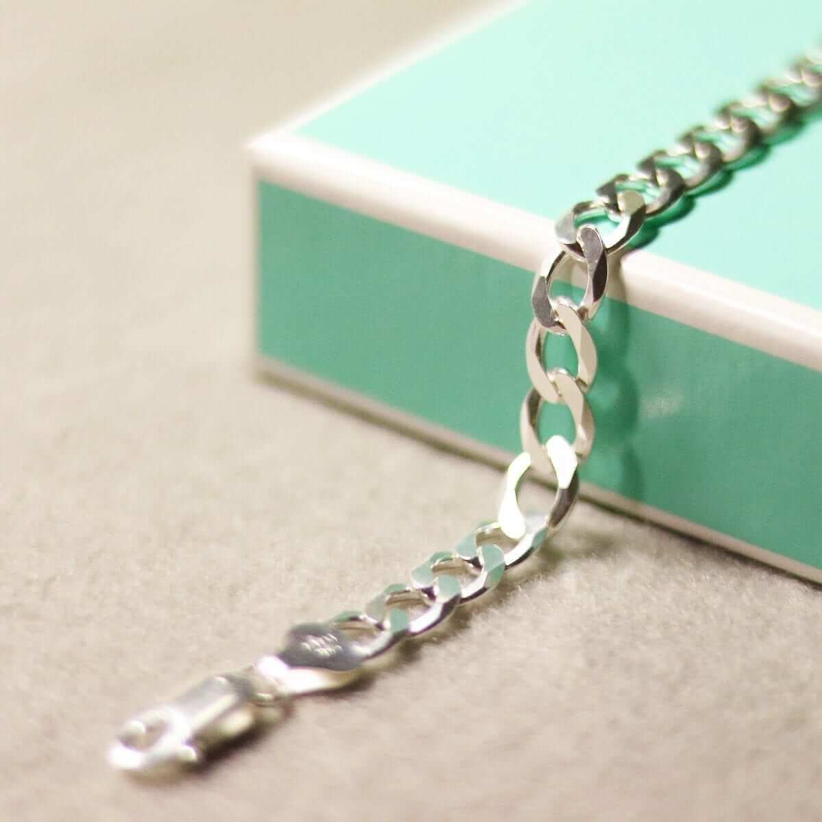 Solid Sterling Silver 7mm Flat Cuban Curb Bracelet 7"-9"
