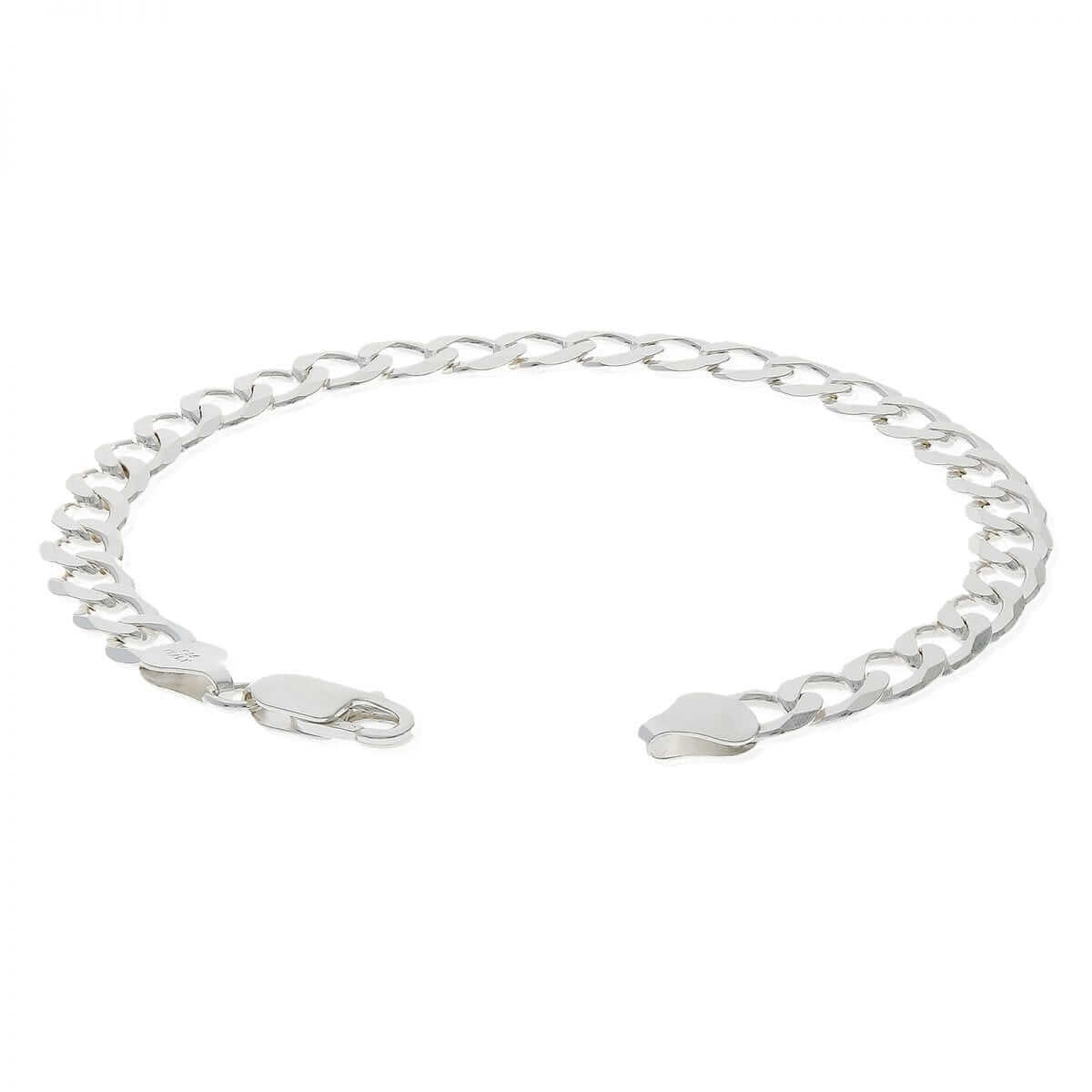 Solid Sterling Silver 7mm Flat Cuban Curb Bracelet 7"-9"