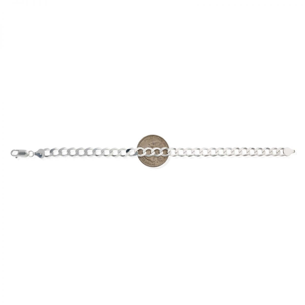 Solid Sterling Silver 7mm Flat Cuban Curb Bracelet 7"-9"