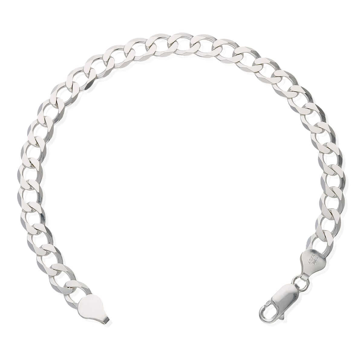 Solid Sterling Silver 7mm Flat Cuban Curb Bracelet 7"-9"
