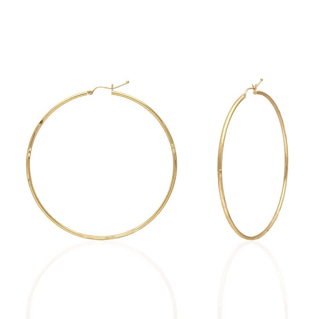 14K Yellow Gold 2mm Diamond-Cut Round Hoop Earrings 22-76mm