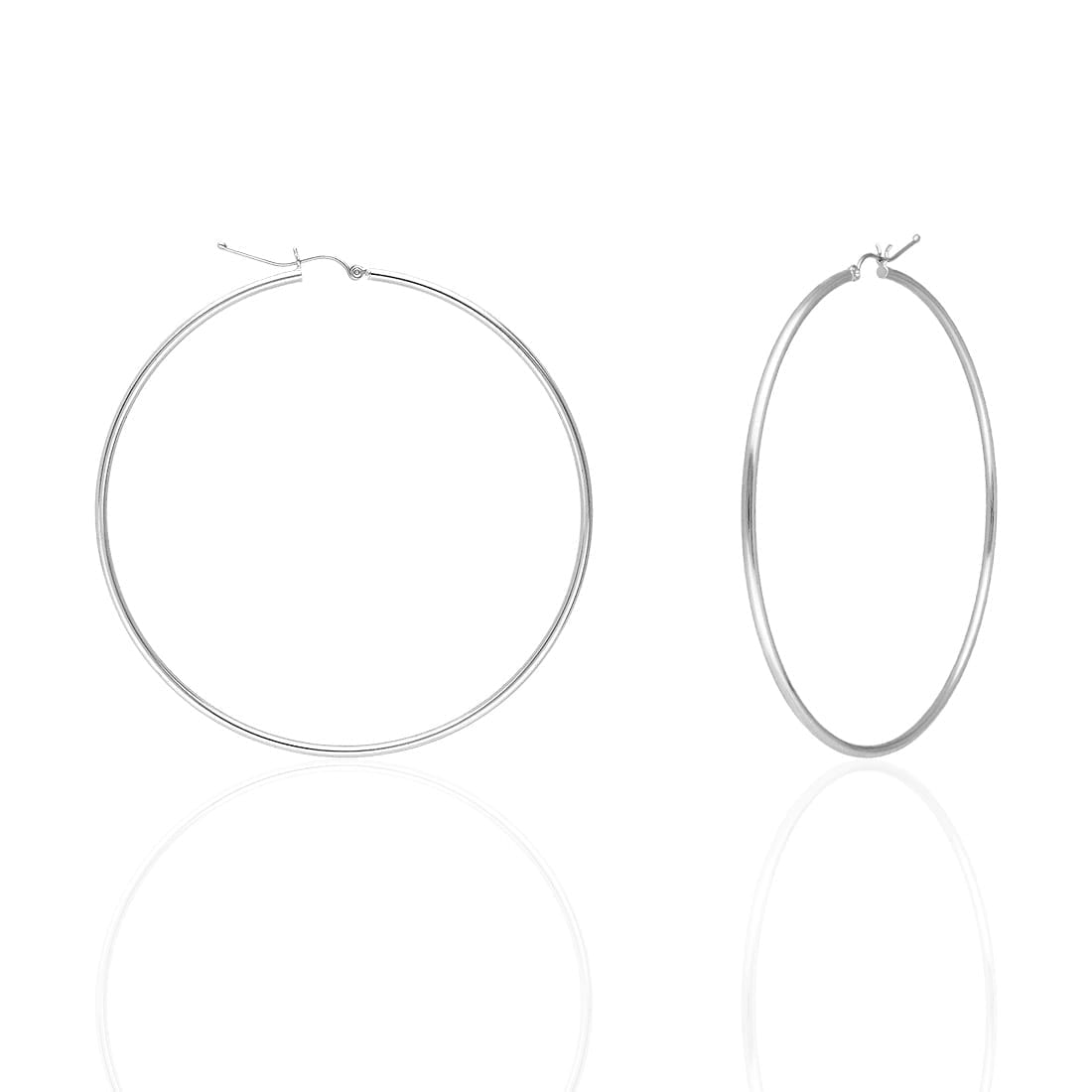 14K Yellow White Gold 2mm Round Hoop Earrings 22mm-76mm