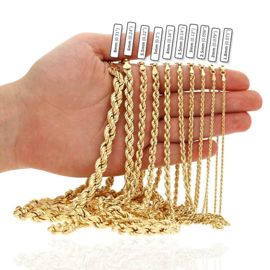 Kids 14K Yellow Gold 1.8mm-3mm Rope Chain (Hollow) 16"-20"