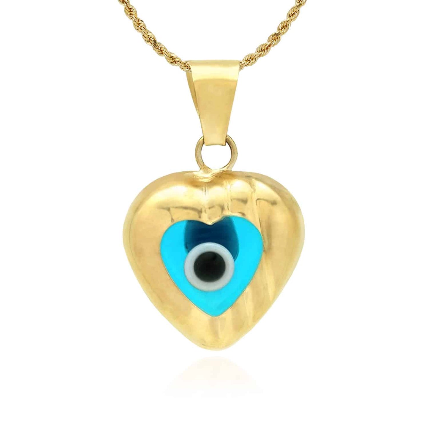 14K Gold Gold Yellow, White Heart Good Luck Evil Eye Pendant 0.6"