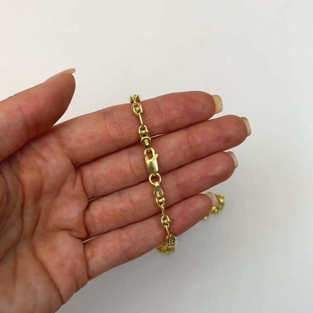 18K Yellow Gold Over Silver 4.5mm Puffed Anchor Mariner Chain 16"-24"