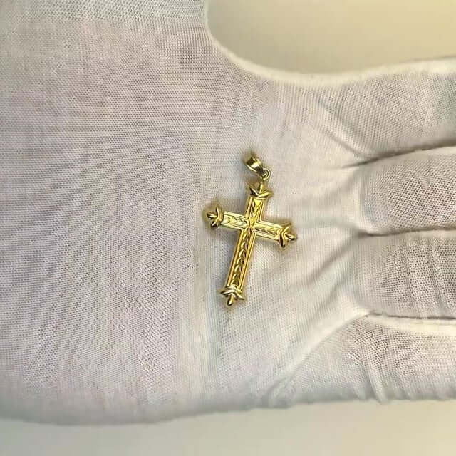 14K Gold Diamond-Cut Double Sided Reversible Cross Pendant 1.54"