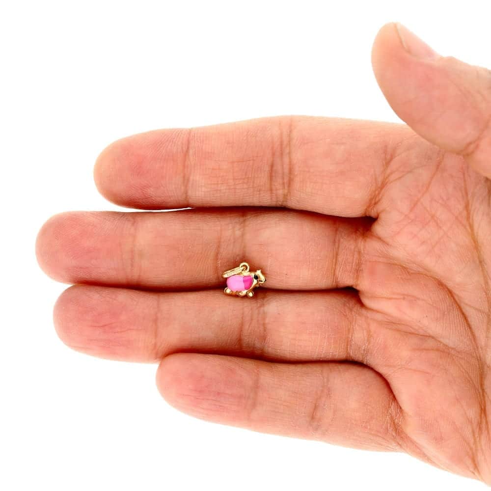 14k Yellow Gold Pink Enamel Elephant Pendant 1mm Cable Chain Necklace 16" 18"
