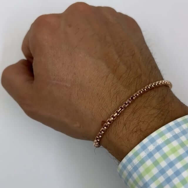 14K Rose Gold 3.5mm Round Box Bracelet (Solid Links) 8"