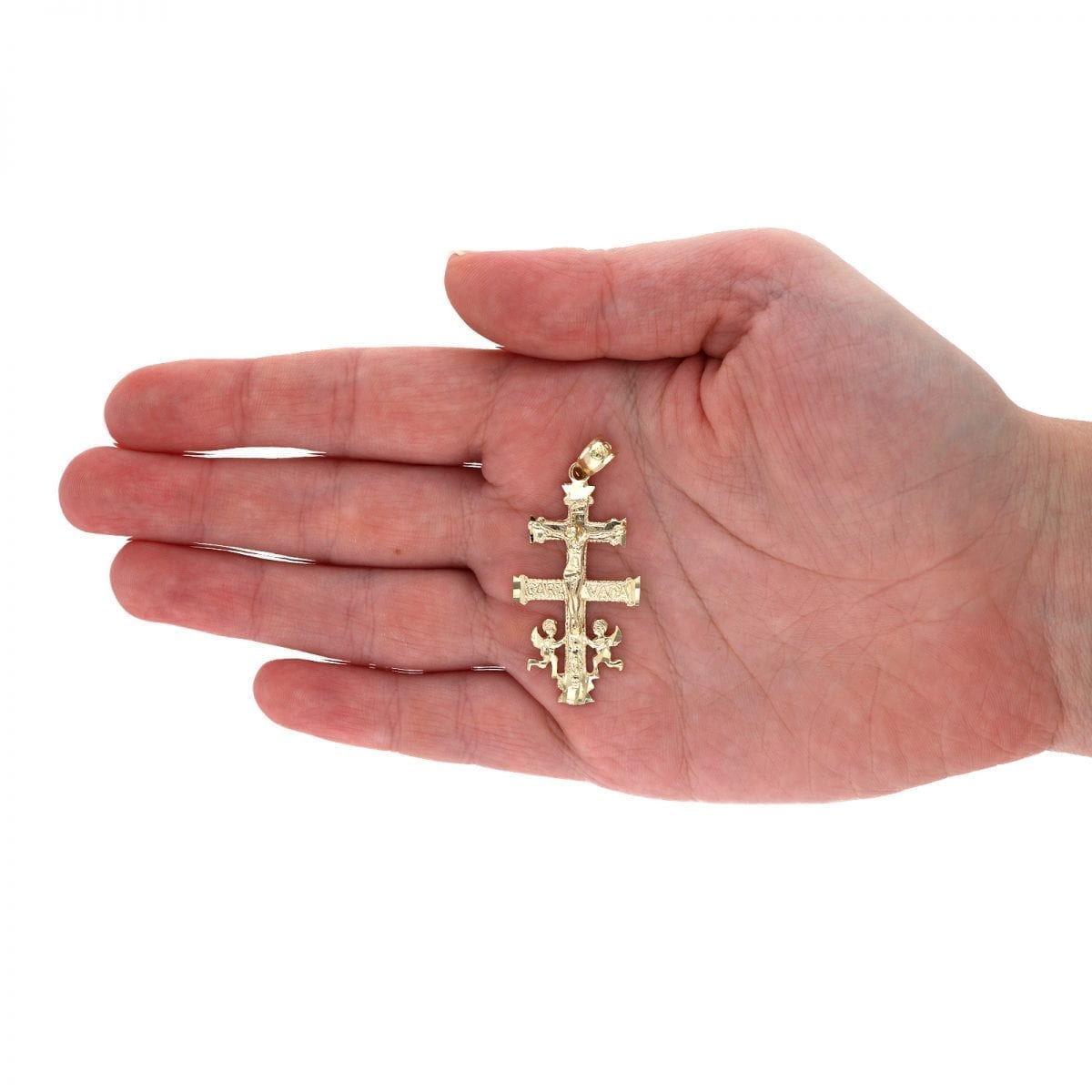 10k Solid Yellow Gold Caravaca Diamond Cut Jesus Crucifix Cross Pendant 1.7"