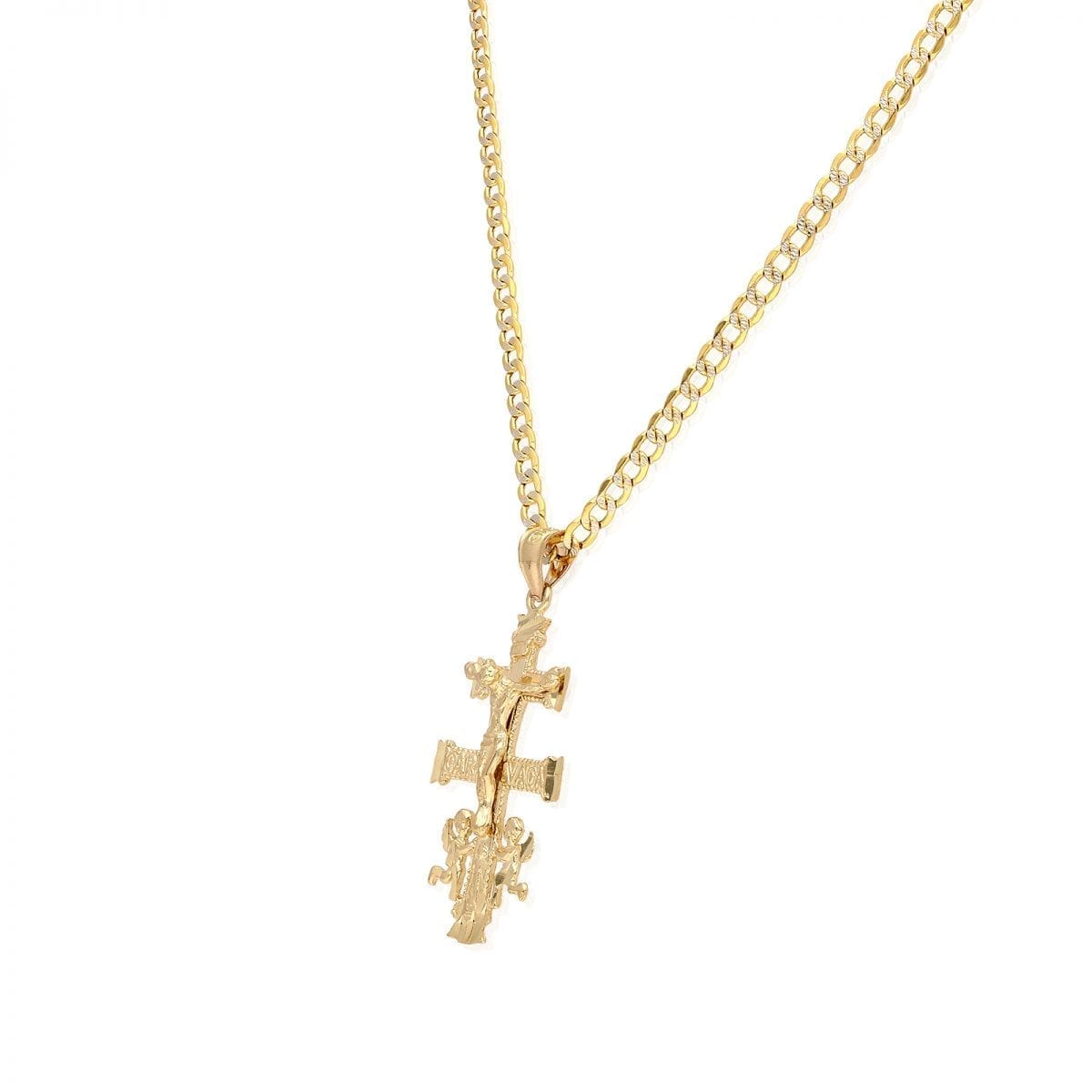 10k Solid Yellow Gold Caravaca Diamond Cut Jesus Crucifix Cross Pendant 1.7"