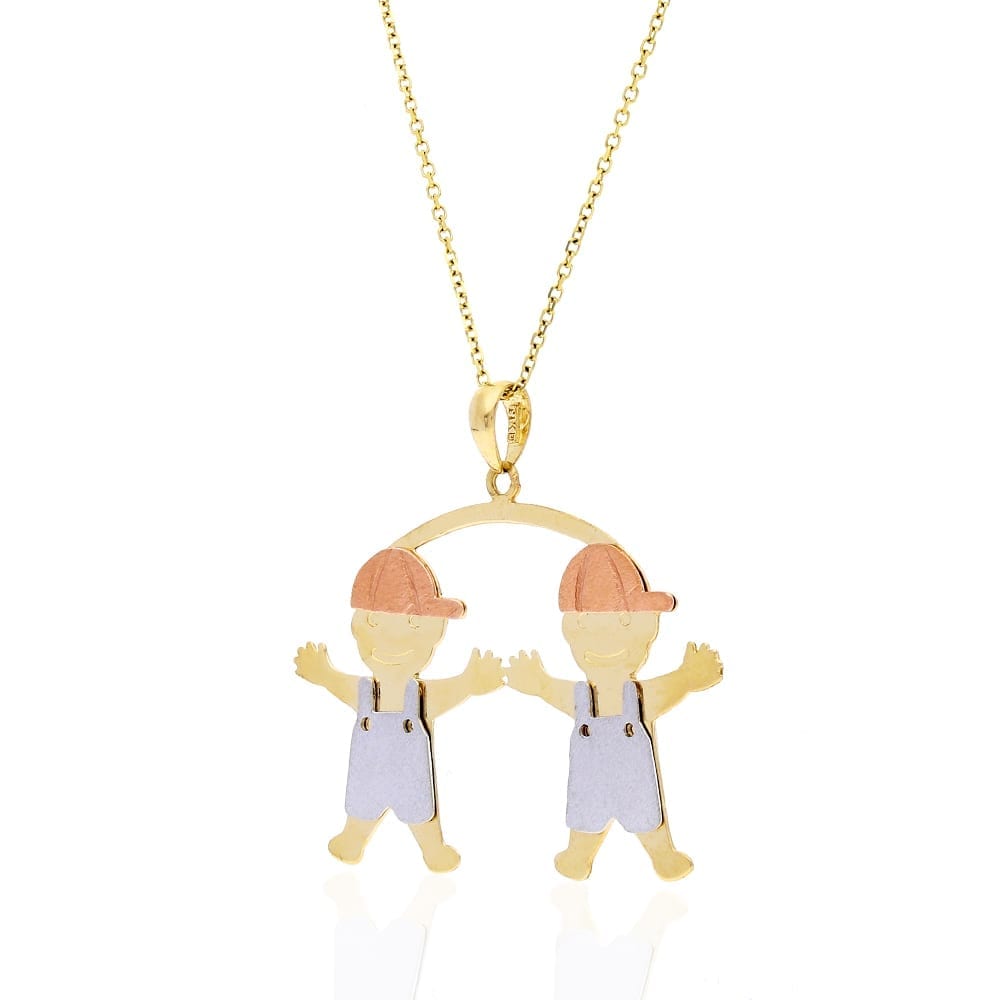 14k Tri-Color Gold Twin Boys Pendant Cable Chain Necklace 16"-18"