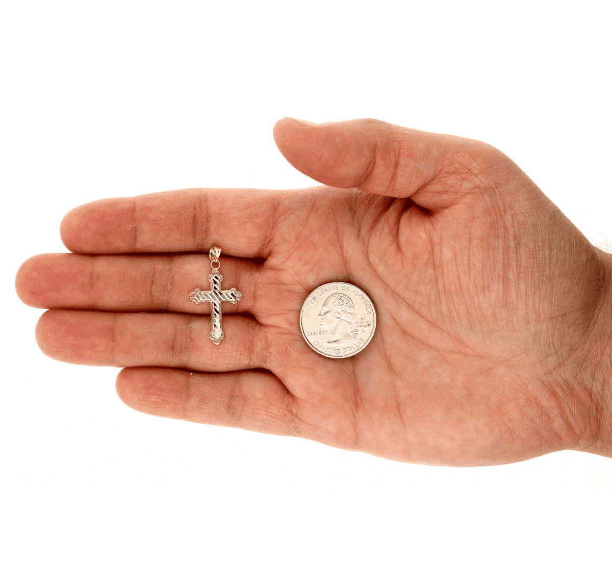 10k Yellow & White Gold Diamond-Cut Textured Cross Pendant 1"